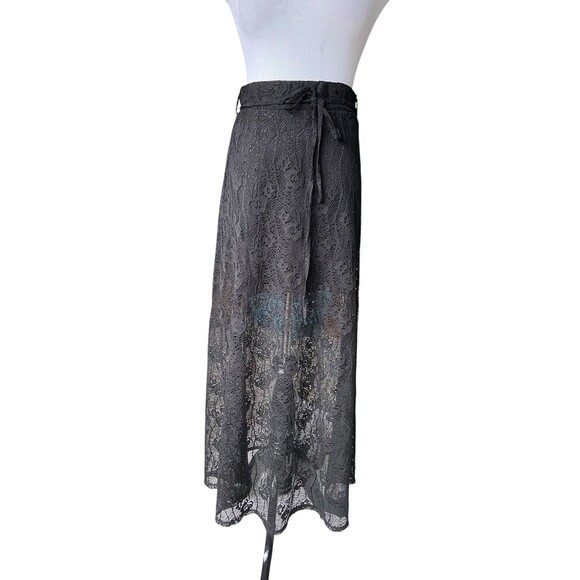 Womens Lace Maxi Skirt Size S Black Semi Sheer Romantic Goth Witchy Dark Fairy - Picture 1 of 14